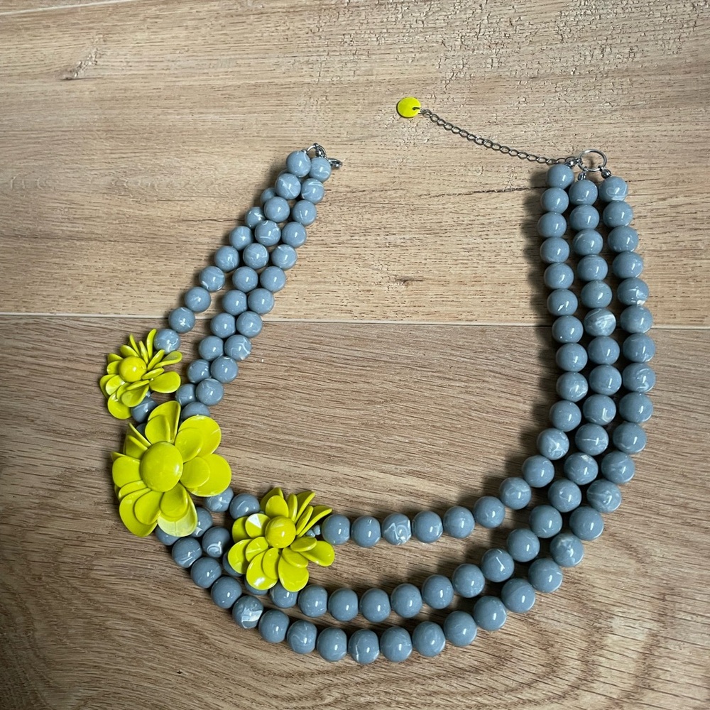 Vibrant Floral Statement Necklace | Yellow & Gray - Picture 2 of 4